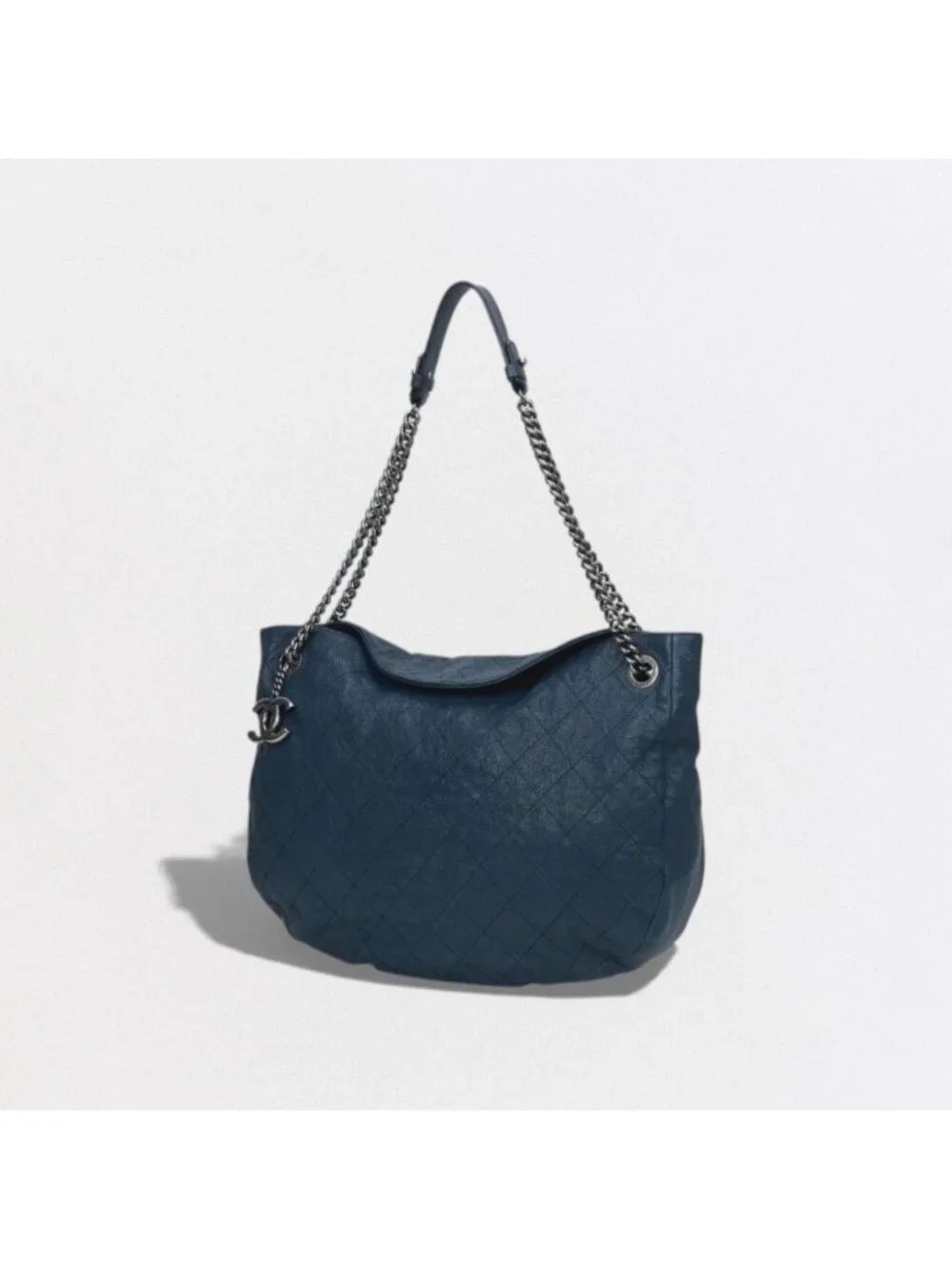 Chanel Wild Stitch Quilted Tote Caviar Leather Blue Gunmetal CC Logo Chain - Picture 2 of 10